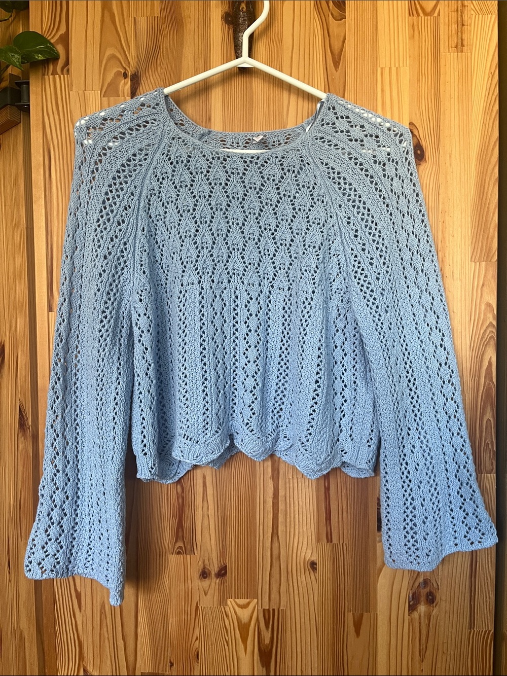 Light Blue Open-Knit Cropped Sweater (XS-S)